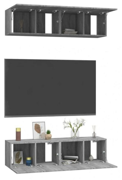 VidaXL 4 db szürke sonoma színű szerelt fa fali TV-szekrény 60x30x30cm