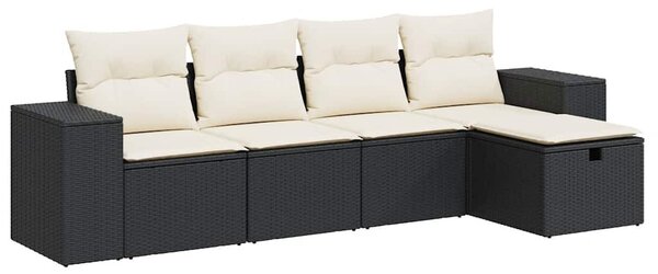 5 részes fekete polyrattan kerti kanapészett párnákkal