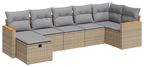 7 részes bézs polyrattan kerti ülőgarnitúra párnákkal