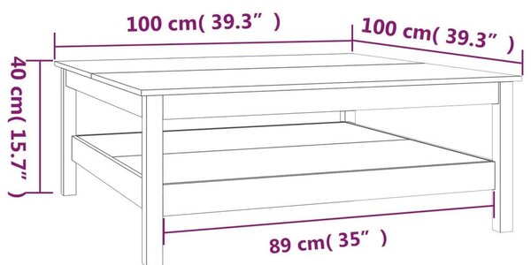 VidaXL Fehér Dohányzóasztal - Tömör Fenyőfa - 100x100 cm