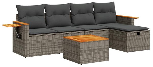 6 részes szürke polyrattan kerti ülőgarnitúra párnákkal