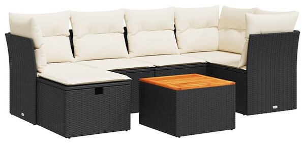 7 részes fekete polyrattan kerti ülőgarnitúra párnával