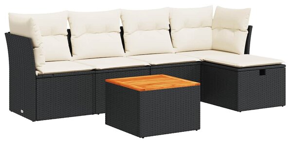 6 részes fekete polyrattan kerti ülőgarnitúra párnákkal