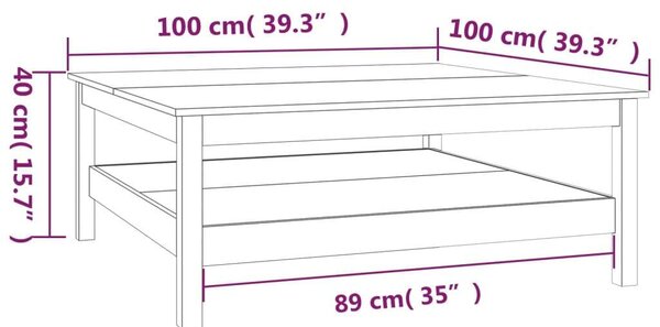 VidaXL Fehér Dohányzóasztal - Tömör Fenyőfa - 100x100 cm