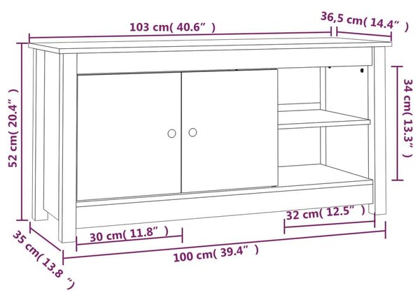 VidaXL Fehér Fenyőfa TV Szekrény - 103x36,5x52 cm