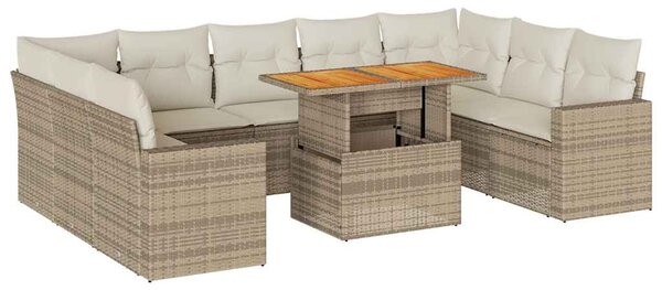 10 részes bézs polyrattan kerti ülőgarnitúra párnával