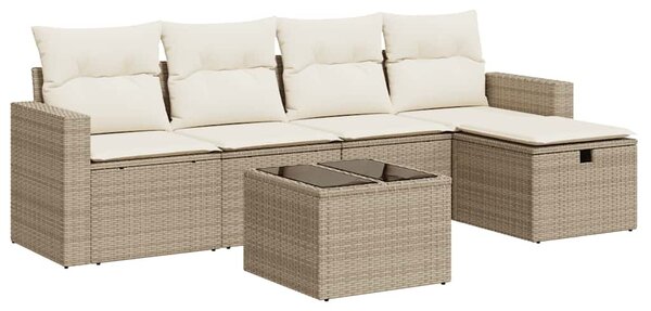 6 részes bézs polyrattan kerti ülőgarnitúra párnával