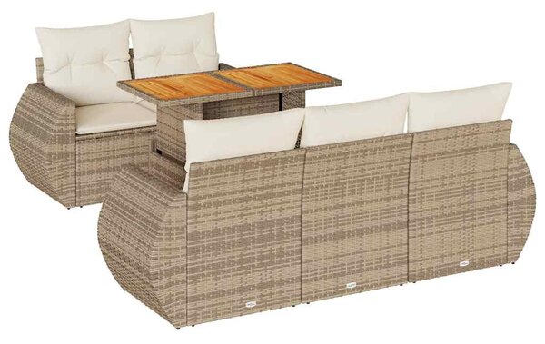 6 részes bézs polyrattan kerti ülőgarnitúra párnával