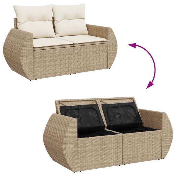 7 részes bézs polyrattan kerti ülőgarnitúra párnákkal