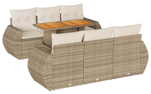 7 részes bézs polyrattan kerti ülőgarnitúra párnákkal
