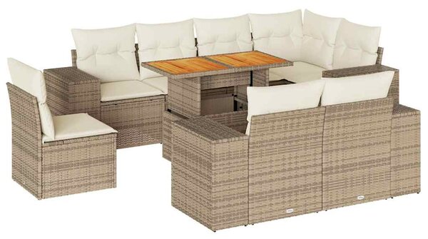 9 részes bézs polyrattan kerti ülőgarnitúra párnákkal