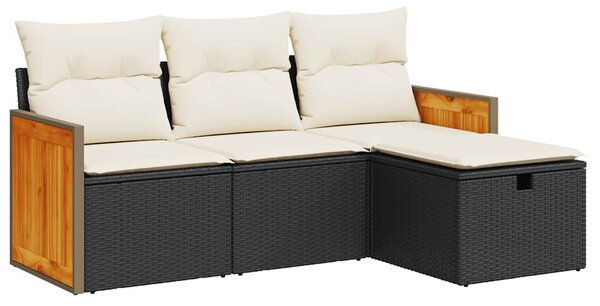 4 részes fekete polyrattan kerti ülőgarnitúra párnákkal