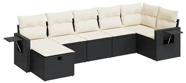 7 részes fekete polyrattan kerti ülőgarnitúra párnával