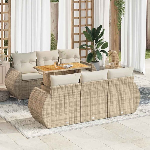 7 részes bézs polyrattan kerti ülőgarnitúra párnákkal