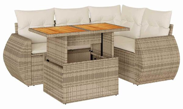 5 részes bézs polyrattan kerti ülőgarnitúra párnákkal
