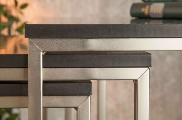 NEW FUSION 3 darabos króm és fekete lerakóasztal szett