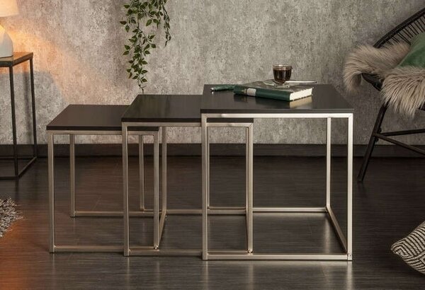 NEW FUSION 3 darabos króm és fekete lerakóasztal szett