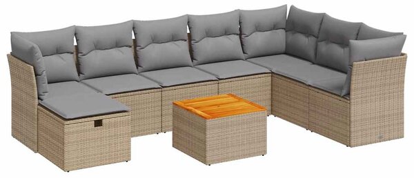 9 részes bézs polyrattan kerti ülőgarnitúra párnákkal