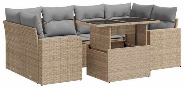 7 részes bézs polyrattan kerti ülőgarnitúra párnákkal