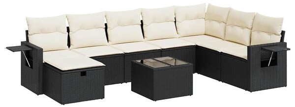 9 részes fekete polyrattan kerti ülőgarnitúra párnákkal