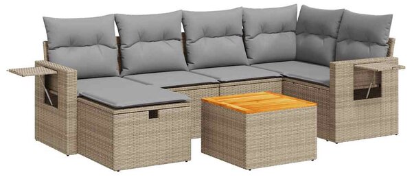 7 részes bézs polyrattan kerti ülőgarnitúra párnákkal