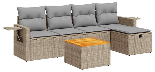 6 részes bézs polyrattan kerti ülőgarnitúra párnával