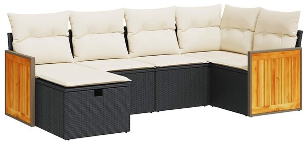 6 részes fekete polyrattan kerti ülőgarnitúra párnákkal