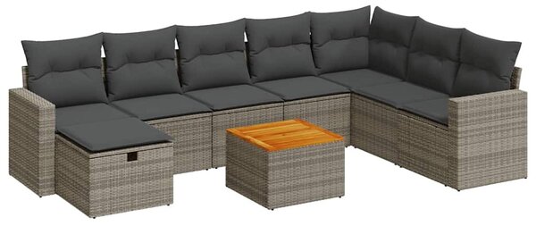 9 részes szürke polyrattan kerti ülőgarnitúra párnákkal