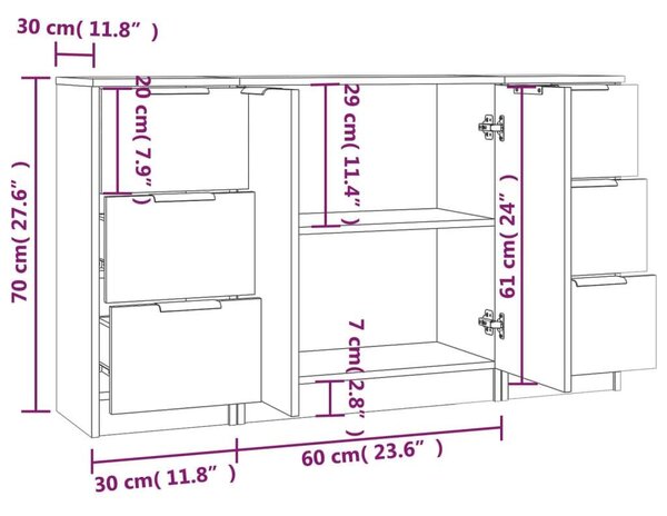 VidaXL Modern Tálalószekrény Szett - Betonszürke - 3 részes