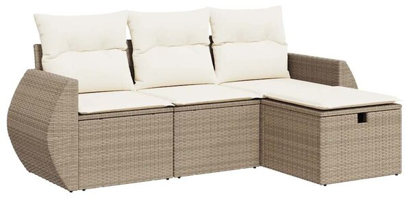 4 részes bézs polyrattan kerti ülőgarnitúra párnákkal