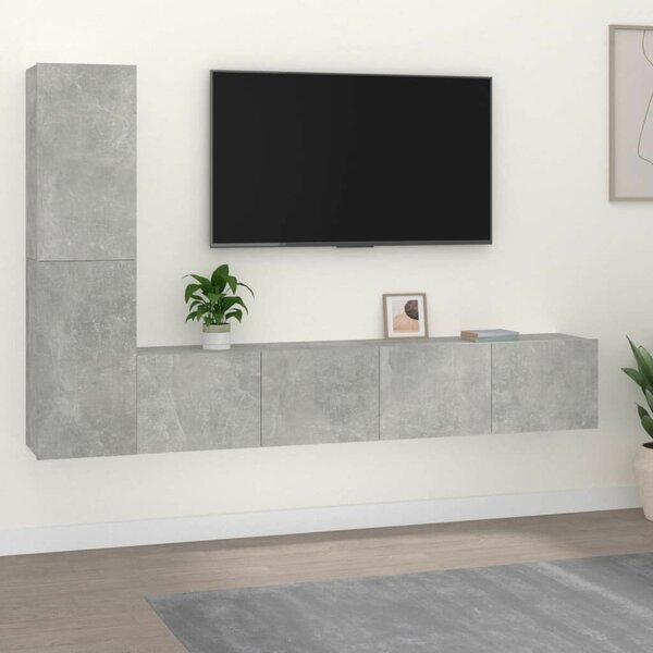 VidaXL 4 részes betonszürke szerelt fa TV-szekrényszett