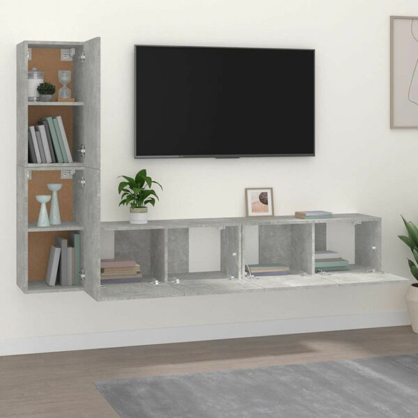 VidaXL 4 részes betonszürke szerelt fa TV-szekrényszett