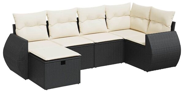 6 részes fekete polyrattan kerti ülőgarnitúra párnákkal