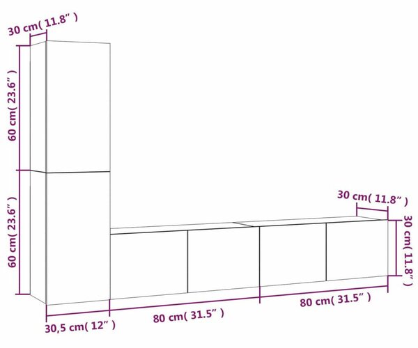 VidaXL 4 részes betonszürke szerelt fa TV-szekrényszett