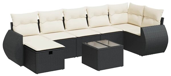 8 részes fekete polyrattan kerti ülőgarnitúra párnákkal