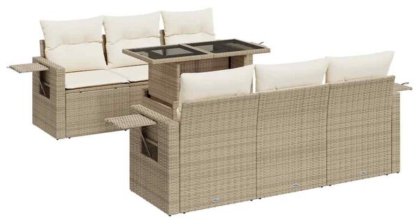 7 részes bézs polyrattan kerti ülőgarnitúra párnákkal