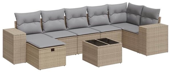 8 részes bézs polyrattan kerti ülőgarnitúra párnával
