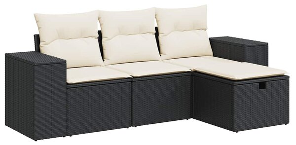 4 részes fekete polyrattan kerti ülőgarnitúra párnákkal