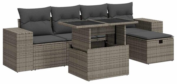 6 részes szürke polyrattan kerti ülőgarnitúra párnákkal