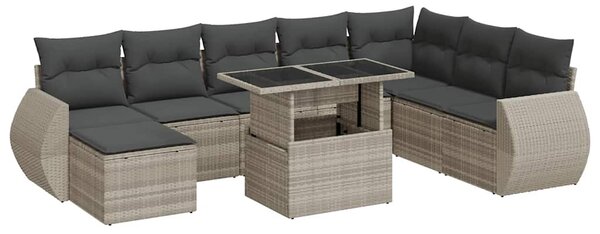 9 részes világosszürke polyrattan kerti ülőgarnitúra párnával