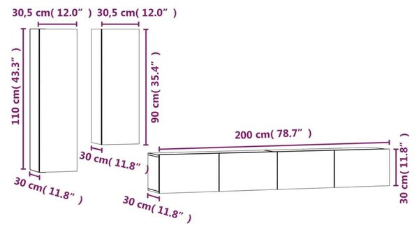 VidaXL Falra Szerelhető TV Szekrény Szett - Betonszürke - 4 részes