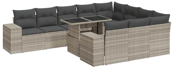 11 részes világosszürke polyrattan kerti ülőgarnitúra párnákkal