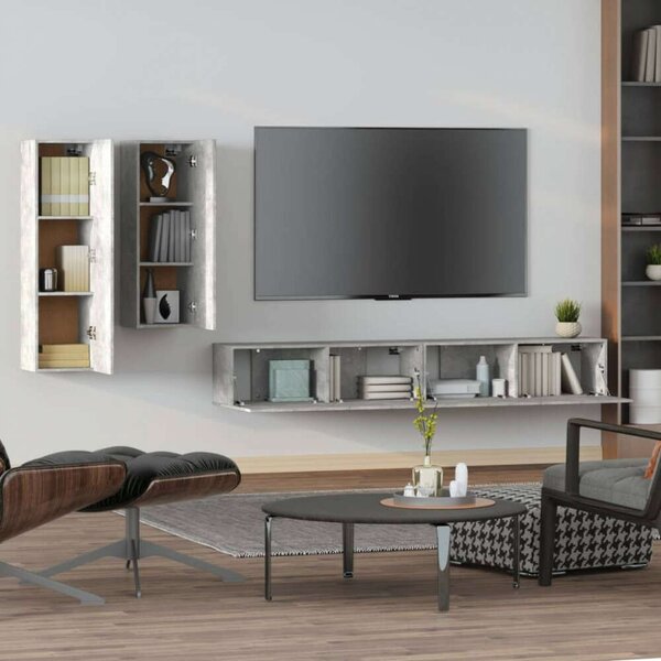 VidaXL Falra Szerelhető TV Szekrény Szett - Betonszürke - 4 részes