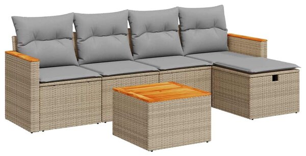 6 részes bézs polyrattan kerti ülőgarnitúra párnával
