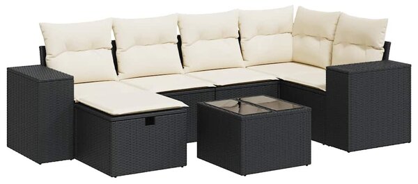 7 részes fekete polyrattan kerti ülőgarnitúra párnával