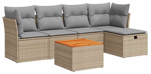 6 részes bézs polyrattan kerti ülőgarnitúra párnával