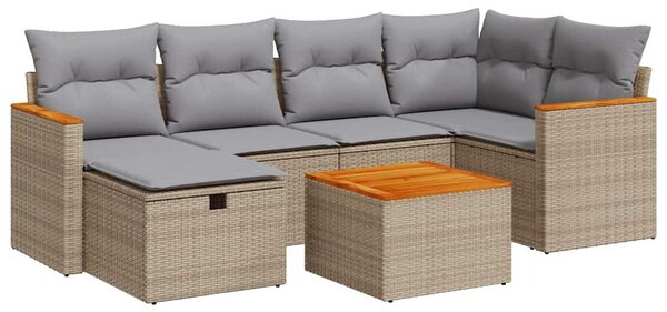 7 részes bézs polyrattan kerti ülőgarnitúra párnákkal