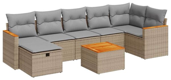 8 részes bézs polyrattan kerti ülőgarnitúra párnával