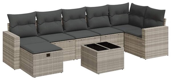 8 részes világosszürke polyrattan kerti ülőgarnitúra párnával