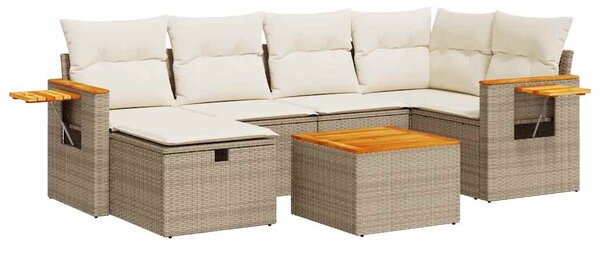 7 részes bézs polyrattan kerti ülőgarnitúra párnákkal